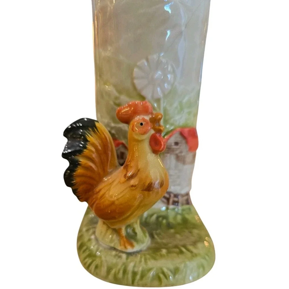 Vintage Otagiri  Bud Vase Farm Rooster  Embossed Farm Scene ‎ Japan 1982 Chicken